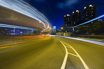 Image showing traffic highway in Hong Kong at night 