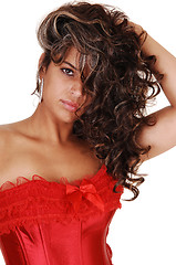 Image showing Pretty girl in red corset.