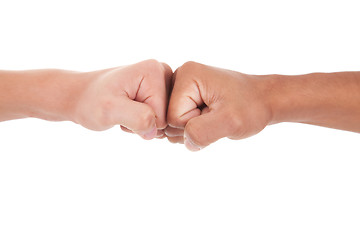 Image showing handshake with fist, isolated on white