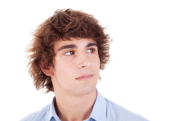 Image showing cute boy, smiling and looking up