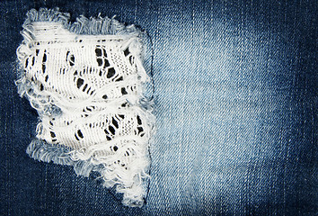 Image showing Worn out blue denim fabric