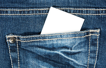 Image showing Blank card in blue jeans pocket