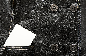 Image showing Blank card in a pocket of leather jacket