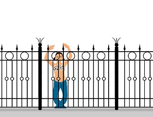 Image showing Illustration girl behind a fence