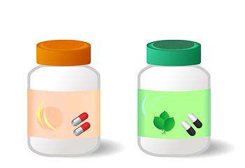 Image showing Two bottles with tablets are isolated on white background