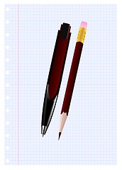 Image showing Pen and pencil on a sheet