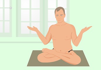 Image showing Yogas the man meditates in sports hall