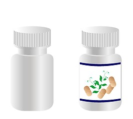 Image showing Two realistic bottles with tablets are isolated on white backgro