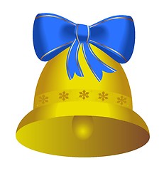 Image showing Golden christmas bell with blue bow - vector