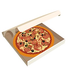 Image showing Realistic illustration pizza in box