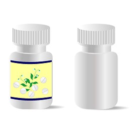 Image showing Two realistic bottles with tablets are isolated on white backgro