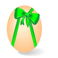 Image showing Realistic illustration by Easter egg with green bow - vector