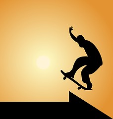 Image showing Illustration of black silhouette skateboard man and arrow