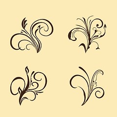 Image showing Set of floral elements. Brown