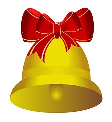 Image showing Golden christmas bell with red bow