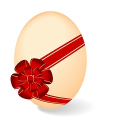 Image showing Realistic illustration by Easter egg with red bow