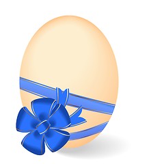 Image showing Realistic illustration by Easter egg with blue bow