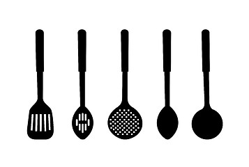 Image showing  illustration silhouette of kitchen ware are isolated on white b