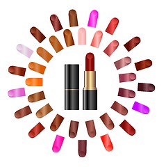 Image showing Palette of colours of lipstick 