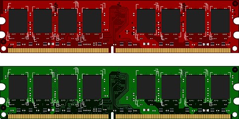 Image showing Two DDRII modules red and green