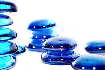 Image showing Lot of Blue Pills - Towers. Macro & Isolated on white