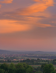 Image showing Sunset over village