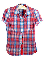 Image showing Plaid shirt with red and blue band on white background