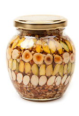 Image showing Nuts canned in glass bank