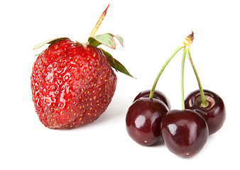 Image showing Strawberries and sweet cherries
