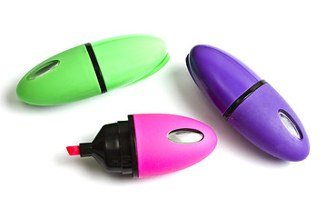 Image showing Three mini colorful highlighters 