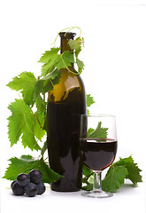 Image showing Glass red wine and bottle