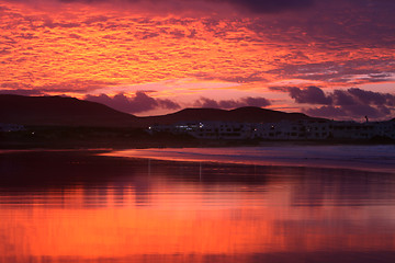 Image showing Sunset over Caleta de Famara in Lanzarote