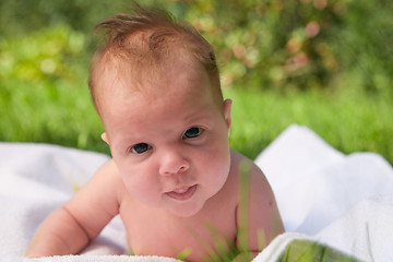 Image showing baby laying in the grass 