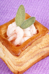 Image showing Vol-au-vent with small shrimps