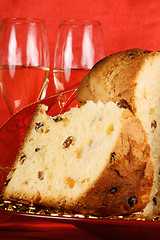 Image showing Christmas composition with panettone and spumante