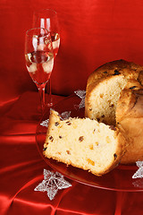 Image showing Christmas composition with panettone and sparkling wine