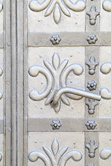 Image showing Close up of ancient metal door with handle
