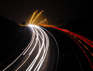 Image showing Highway with car lights trails at night