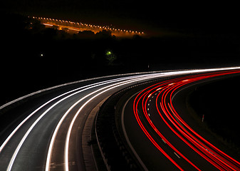 Image showing Highway with car lights trails at night