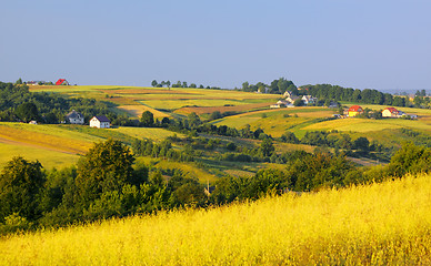 Image showing Wavy fields and village