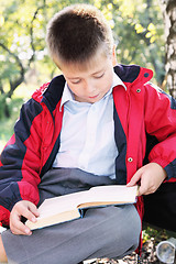 Image showing Serene kid reading book in park