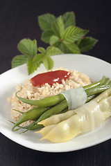 Image showing Brown rice and bean with red dressing