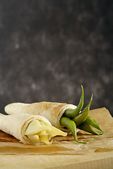 Image showing Pancakes wrapped bean's pods