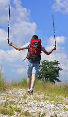 Image showing Hiker on stony footpath