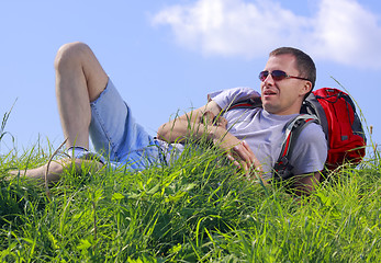 Image showing Hiker resting