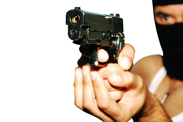 Image showing man holding up a gun