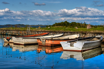 Image showing Small harbor with small fishing boats.