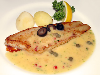 Image showing Fried fish and sauce