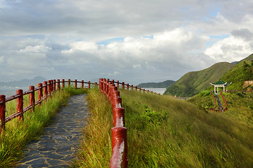 Image showing hiking path with pavillion