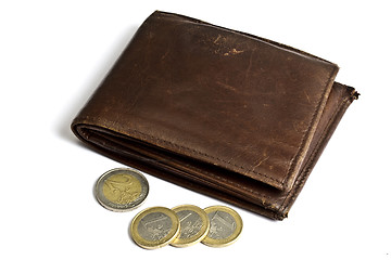 Image showing Brown wallet with coins isolated on white